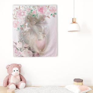 Tenture Beau ange avec des colombes et des roses roses ros