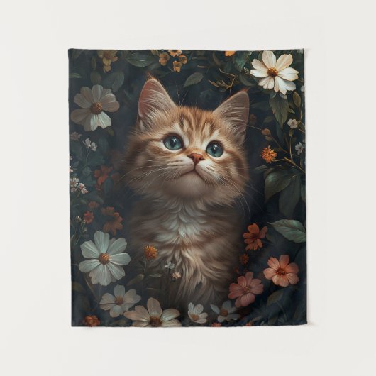 Tenture Beau chaton orange avec Fleur sauvage (Devant)