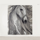 Tenture Beau Cheval Gris Argent Orné avec/ Flower Mane (Devant)