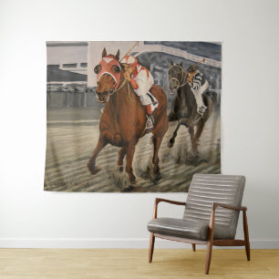 Tenture Beau cheval ravit les propriétaires dans une cours