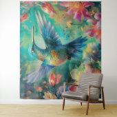 Tenture Beau colibri entouré de fleurs (En situation)