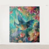 Tenture Beau colibri entouré de fleurs (Devant)