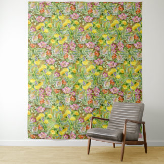 Tenture Beau motif floral coloré rose jaune