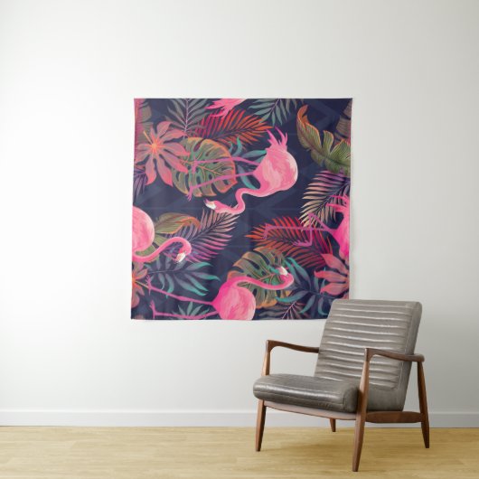 Tenture Beau motif tropical transparent avec flamme rose (En situation (horizontale))