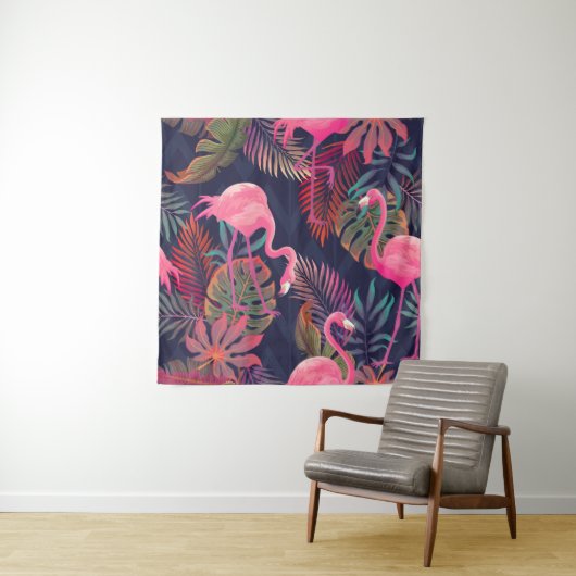 Tenture Beau motif tropical transparent avec flamme rose (En situation)