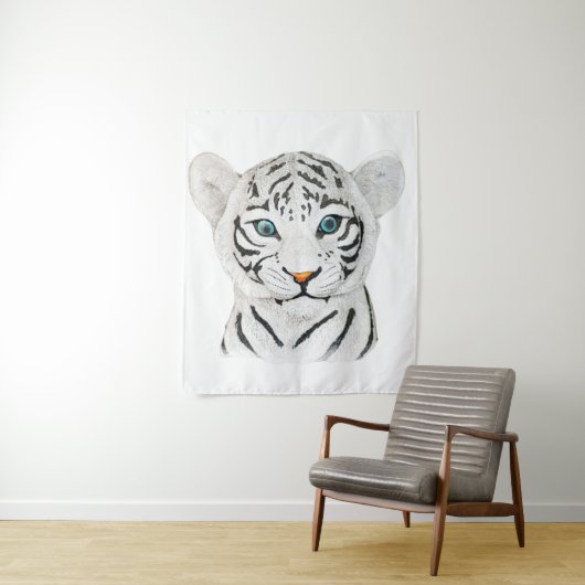 Tenture Beau Tigre Blanc Avec Yeux Bleus (En situation)