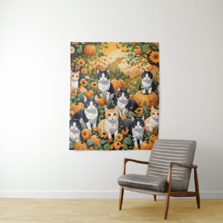 Tenture Beaux Chats Et Citrouilles En Automne