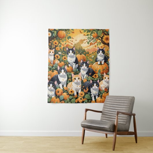 Tenture Beaux Chats Et Citrouilles En Automne (En situation)