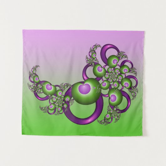 Tenture Beaux cœurs roses verts modernes abstraits fractal (Devant (Horizontal))