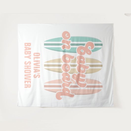 Tenture Bébé à bord surfboard plage Baby Shower (Devant (Horizontal))