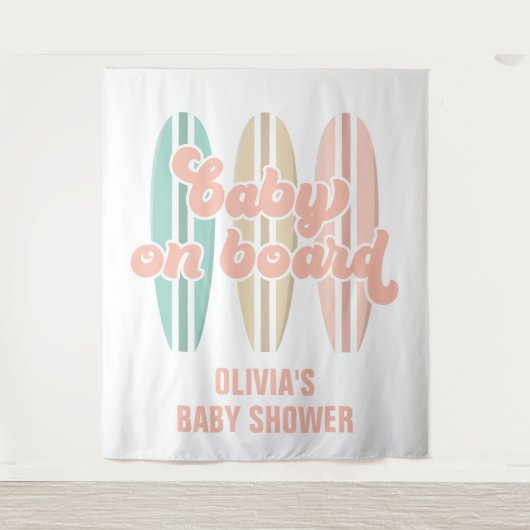 Tenture Bébé à bord surfboard plage Baby Shower (Devant)
