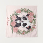 Tenture Bébé adorable Panda Ours avec fleurs (Devant (Horizontal))