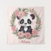 Tenture Bébé adorable Panda Ours avec fleurs (Devant)