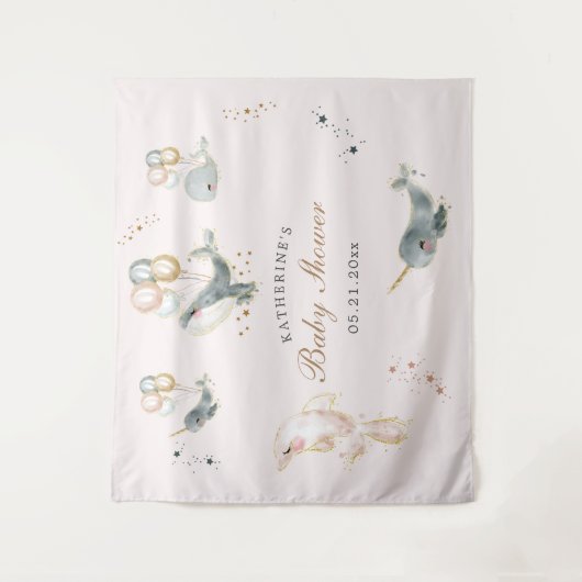 Tenture bébé baleines magiques ballons étoiles shower (Devant)