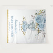Tenture Bébé Bleu Floral Éléphant Mignon Garçon Baby Showe (Devant (Horizontal))