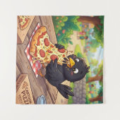 Tenture Bébé Corbeau Noir de Dessin Animé Mangeant une Piz (Devant (Horizontal))
