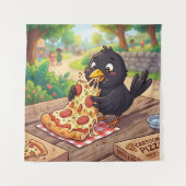 Tenture Bébé Corbeau Noir de Dessin Animé Mangeant une Piz (Devant)