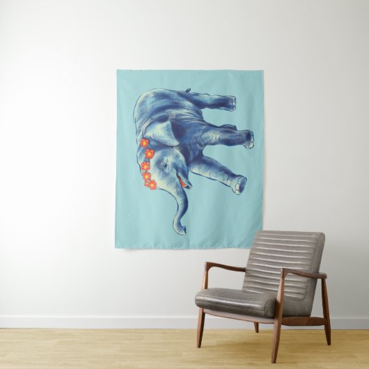 Tenture Bébé Eléphant Bleu mignon Fille Enfants (En situation)