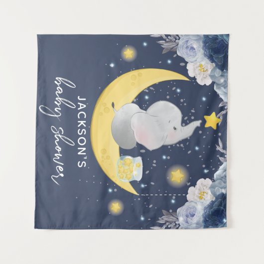 Tenture Bébé éléphant sur la lune pour Baby Shower (Devant (Horizontal))