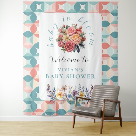 Tenture Bébé en Fleur Baby shower en tuiles florales Bienv (En situation)