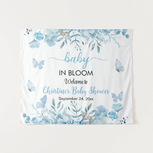 Tenture Bébé en Fleur Baby shower Floral Bleu Contexte (Devant (Horizontal))
