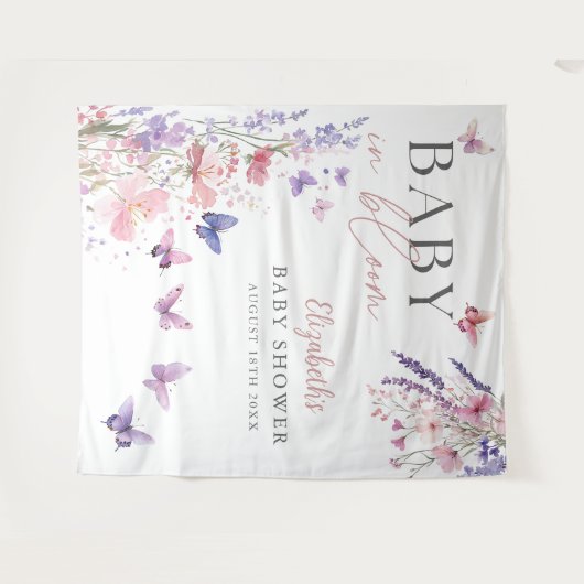Tenture Bébé en fleur Baby shower papillon en fleur Fond p (Devant (Horizontal))