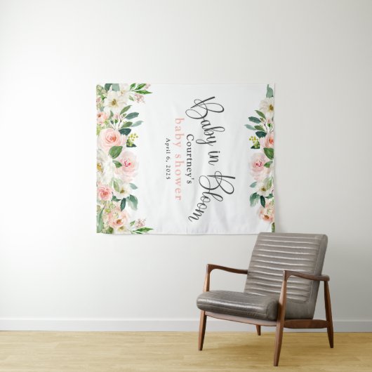 Tenture Bébé en fleurs Baby Shower Rose Fleurs (En situation (horizontale))