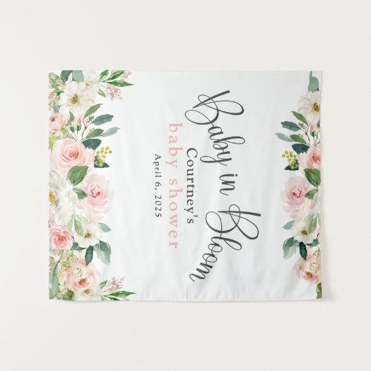 Tenture Bébé en fleurs Baby Shower Rose Fleurs (Devant (Horizontal))