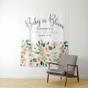 Tenture Bébé en fleurs Baby shower rose floral