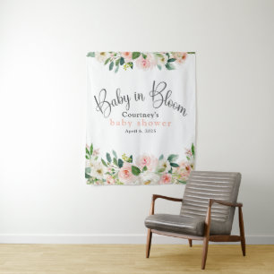 Tenture Bébé en fleurs Baby shower rose floral
