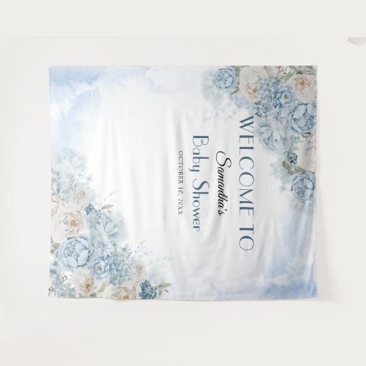 Tenture Bébé en fleurs Bohemian Blue Rose Baby shower (Devant (Horizontal))