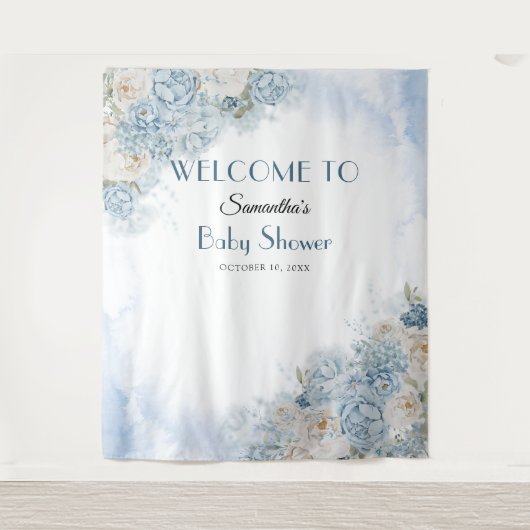 Tenture Bébé en fleurs Bohemian Blue Rose Baby shower (Devant)