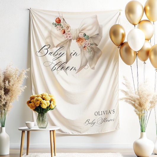 Tenture Bébé en fleurs Bow blanc Baby shower floral
