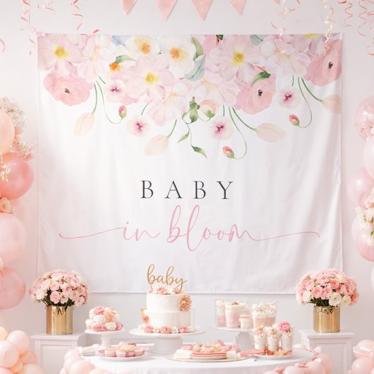Tenture Bébé en fleurs Fête de naissance bébé fille rose