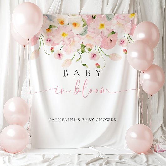 Tenture Bébé en fleurs Fête de naissance bébé rose