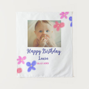 Tenture Bébé enfants 1er anniversaire ajouter nom date ajo