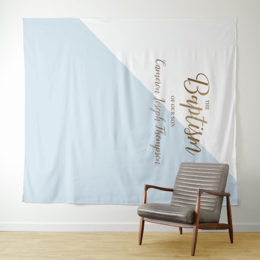 Tenture Bébé garçon moderne baptême fond bleu (En situation (horizontale))