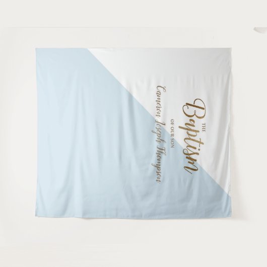 Tenture Bébé garçon moderne baptême fond bleu (Devant (Horizontal))