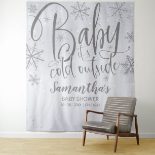 Tenture Bébé Il fait froid dehors Baby shower Argent fond
