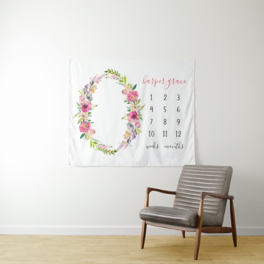 Tenture Bébé Jardin de Printemps Nom Mensuel Jalons Photo (En situation (horizontale))