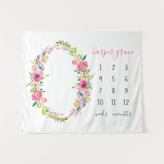 Tenture Bébé Jardin de Printemps Nom Mensuel Jalons Photo (Devant (Horizontal))