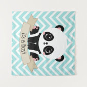 Tenture Bébé Panda Adorable Baby Shower Bleu (Devant (Horizontal))