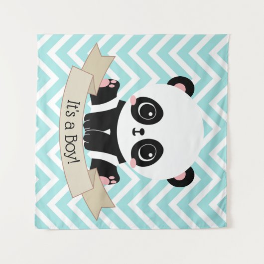 Tenture Bébé Panda Adorable Baby Shower Bleu (Devant (Horizontal))