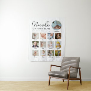 Tenture Bébé Première année 12 mois Photo Collage Moderne