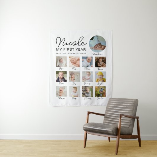 Tenture Bébé Première année 12 mois Photo Collage Moderne (En situation)