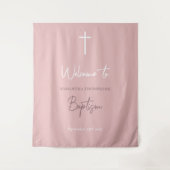 Tenture Bébé rose Calligraphie Baptême Affiche de bienvenu (Devant)
