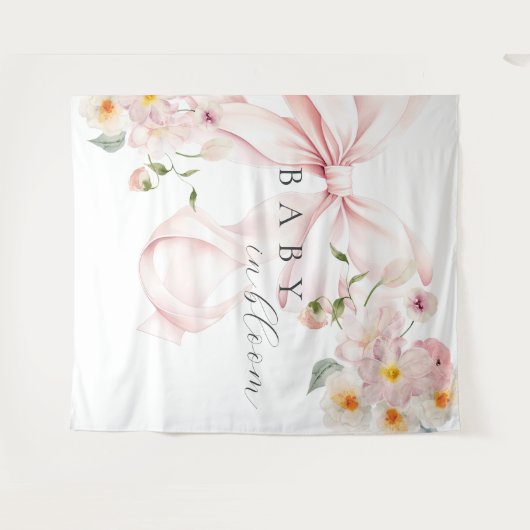 Tenture Bébé rose en fleur Baby shower fond (Devant (Horizontal))