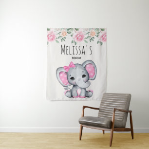 Tenture Bébé rose mignonne Eléphant et salle Rose
