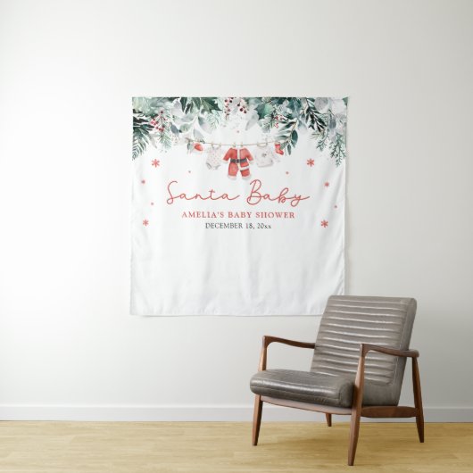 Tenture Bébé Santa Rouge Vêtements de Noël Bébé Shower (En situation)