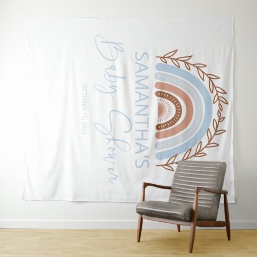 Tenture Bébé Shower Bleu Boho Arc-en-ciel Terracotta (En situation (horizontale))
